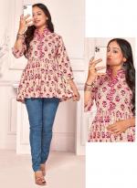 Cotton Pink Casual Wear Printed Readymade Top